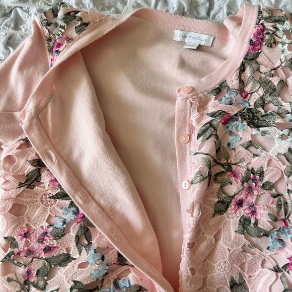 Charter Club Pink Rayon Embroidered Button Down cardigan Sweater size  Small - Picture 10 of 11